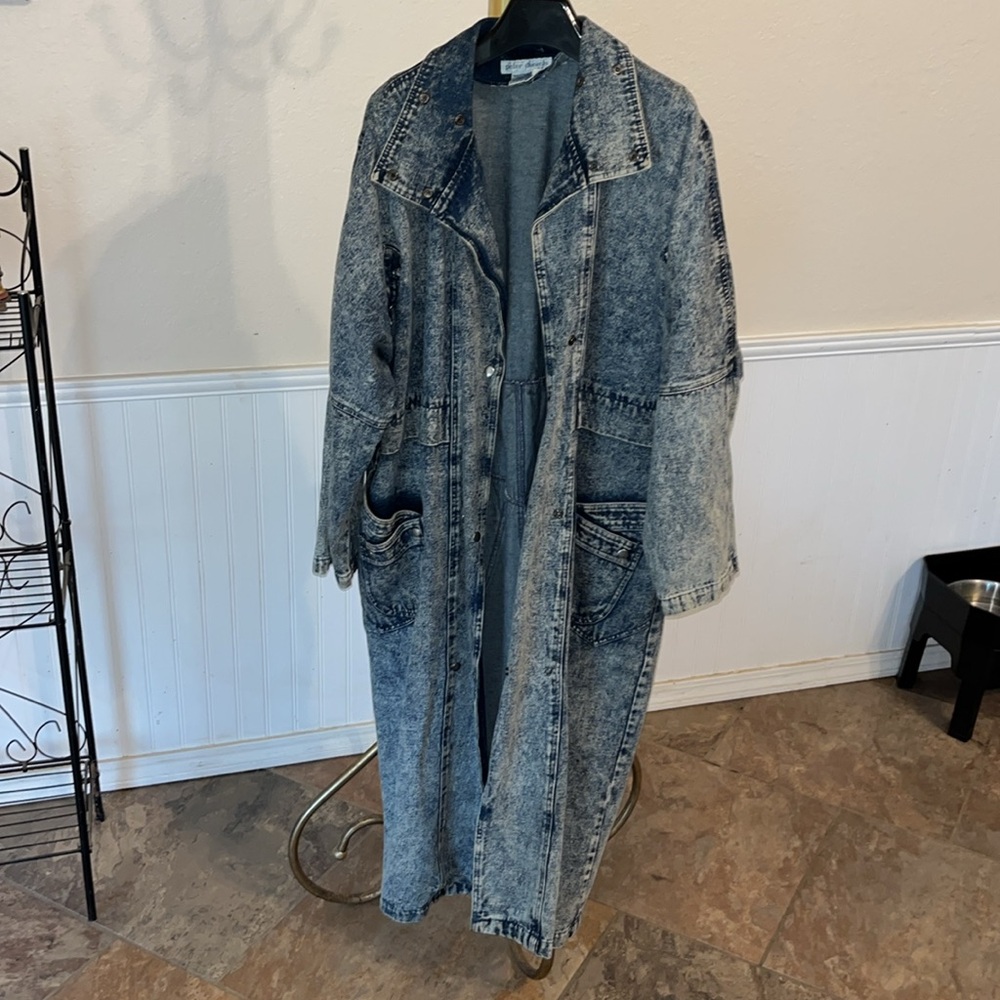 Vintage 80s Acid Wash Denim Duster Coat Denim coat Jean Coat Jean Jacket - Picture 3 of 13